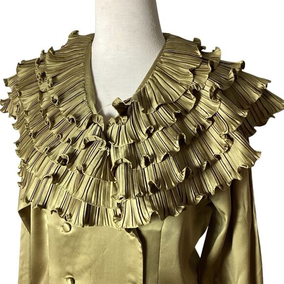 Vintage Classiques Ruffle Blouse 80’s Women’s 6 Olive Green - Picture 2 of 8